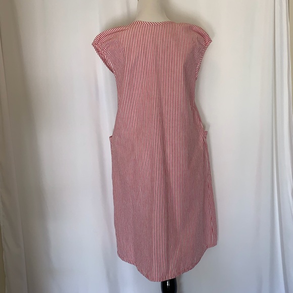 Vintage Cotton Seersucker Dress Apron Big Pockets - Picture 3 of 7